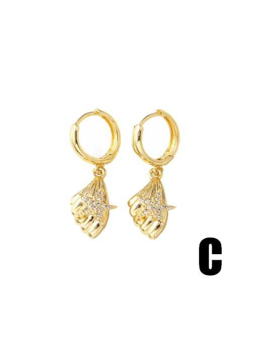 C Brass Cubic Zirconia Sea Star Hip Hop Huggie Earring