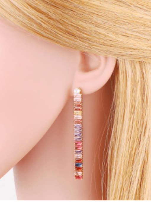 colour Brass Cubic Zirconia Tassel Vintage  Long Geometry Stud Earring