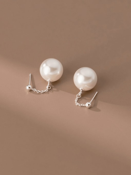 Rosh 925 Sterling Silver Imitation Pearl Tassel Minimalist Threader Earring 0