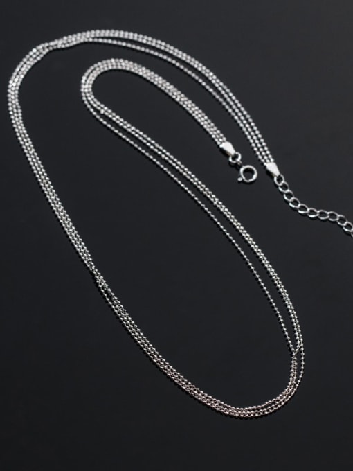 Silver 925 Sterling Silver Round Bead Chain Minimalist Multi Strand Necklace