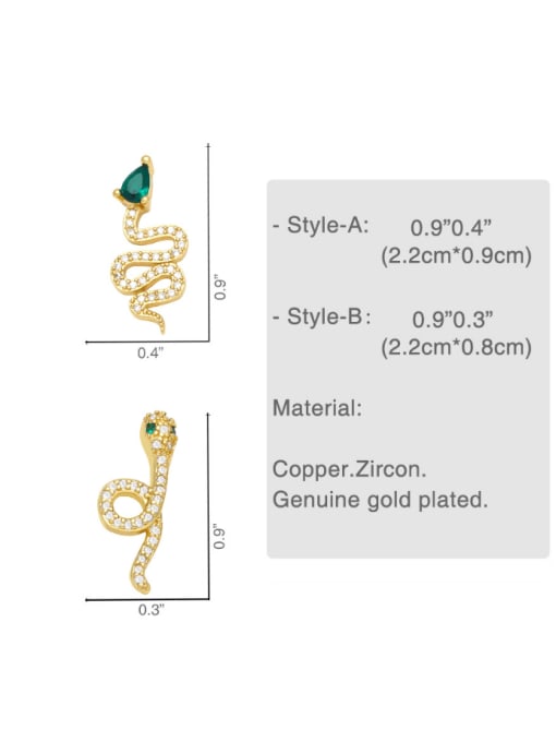 CC Brass Cubic Zirconia Snake Cute Stud Earring 4