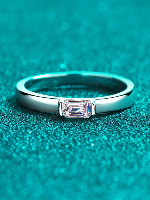0.5CT Mosonite (Emerald) 925 Sterling Silver Moissanite Geometric Minimalist Band Ring