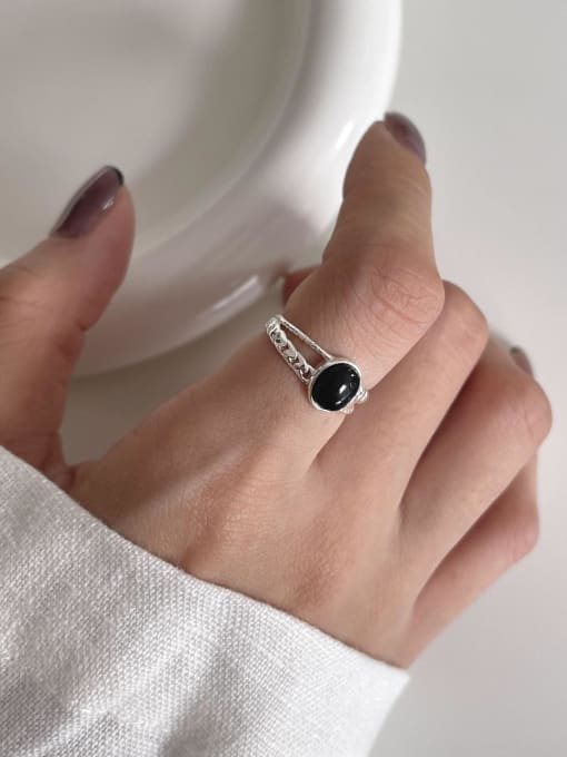 Boomer Cat 925 Sterling Silver Obsidian Geometric Vintage Band Ring 1