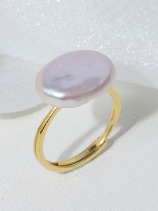 Oval ring Brass Freshwater Pearl Irregular Minimalist Band Ring
