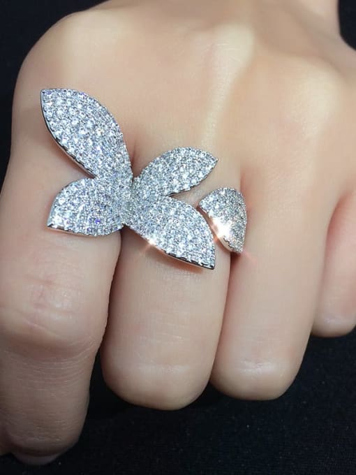 CC Brass Cubic Zirconia Butterfly Statement Cocktail Ring 4