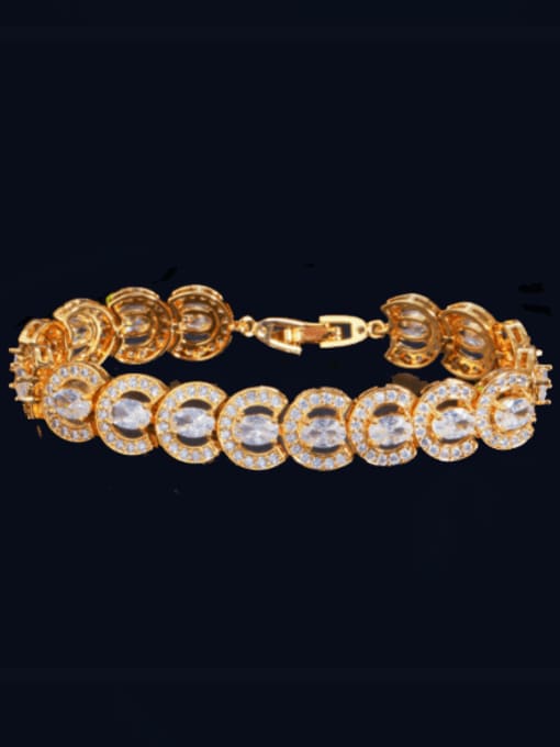 Golden white Brass Cubic Zirconia Geometric Statement Bracelet