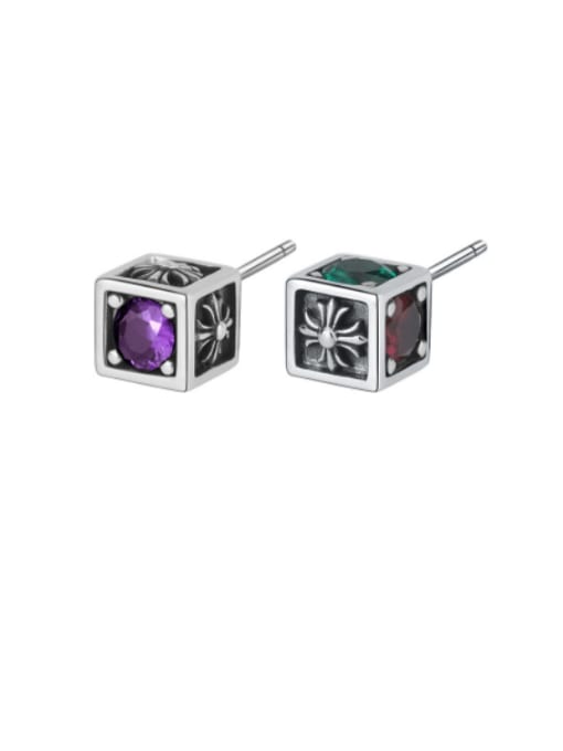 KDP858 925 Sterling Silver Cubic Zirconia Square Vintage Stud Earring