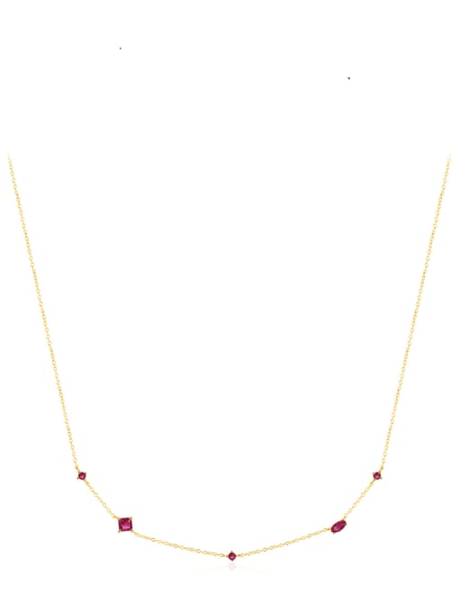 Golden Red Stone 925 Sterling Silver Cubic Zirconia Geometric Dainty Necklace