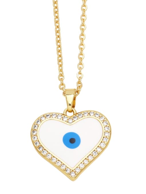 Peach Heart Brass Enamel Evil Eye Trend Necklace