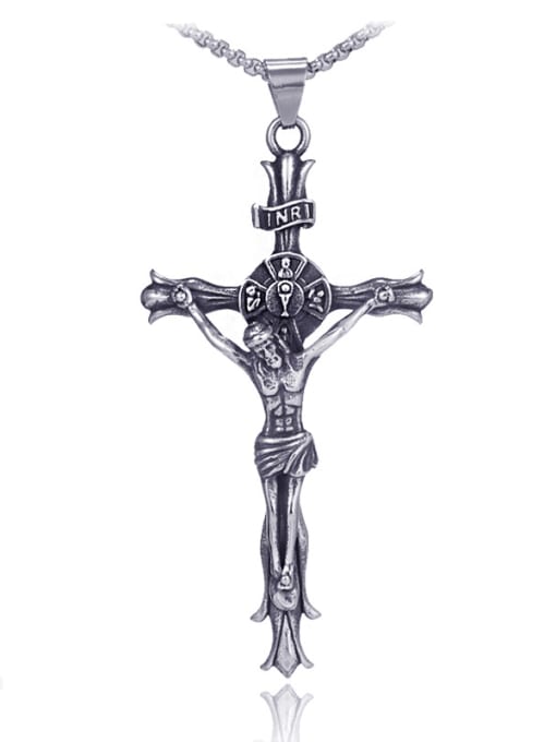 Cross Pendant (with chain 60cm) Titanium Steel Cross Cute Regligious Necklace