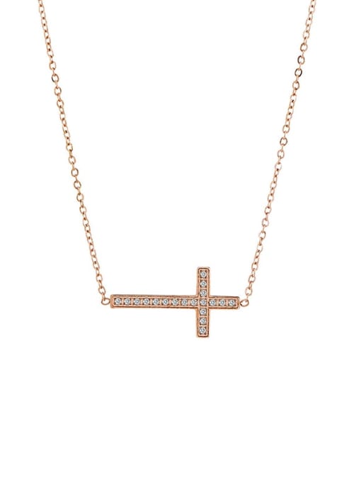TTM N231 Rose Gold Plated Alloy Cubic Zirconia Cross Minimalist Necklace