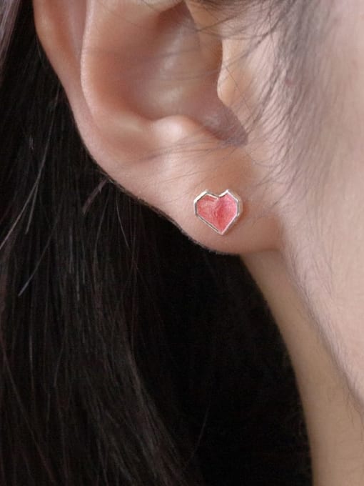 Rosh 925 Sterling Silver Enamel Heart Minimalist Stud Earring 1