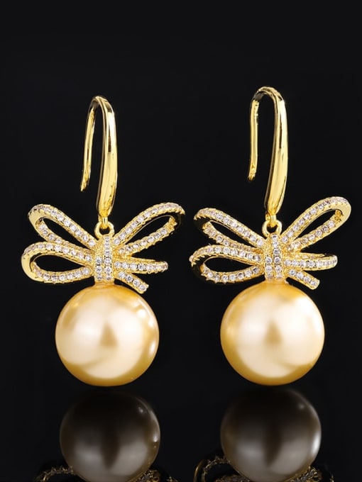Gold earrings Brass Imitation Pearl Luxury Bowknot Earring Ring and Necklace Set