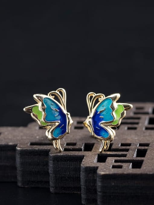 blue butterfly earrings gold 925 Sterling Silver Enamel Butterfly Vintage Stud Earring