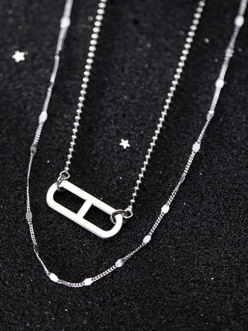 Rosh 925 Sterling Silver Hollow  Geometric Minimalist Tassel Necklace