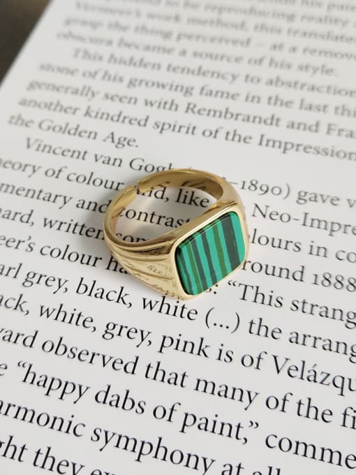 Boomer Cat 925 Sterling Silver Turquoise Green Square Minimalist Free Size Band Ring