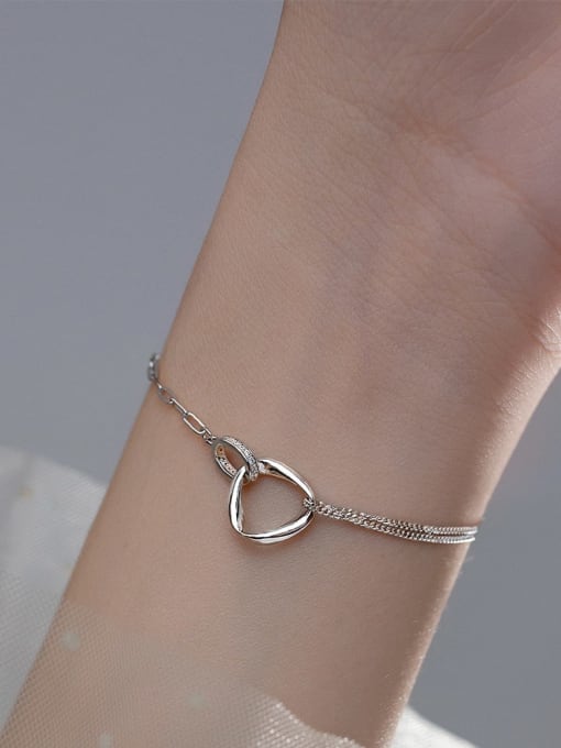 Rosh 925 Sterling Silver Heart Minimalist Strand  Asymmetrical  Chain Bracelet 1