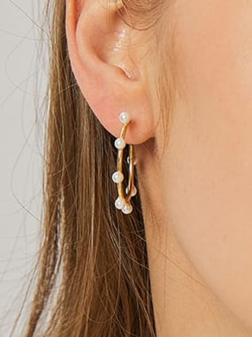 CHARME Brass Imitation Pearl Geometric Minimalist Hoop Earring 1