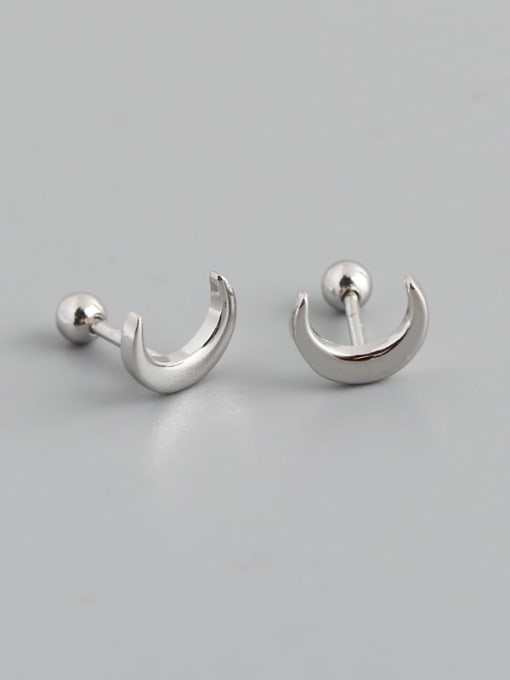 Platinum 925 Sterling Silver Moon Minimalist Stud Earring