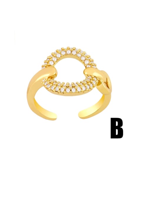 B Brass Cubic Zirconia Geometric Hip Hop Band Ring