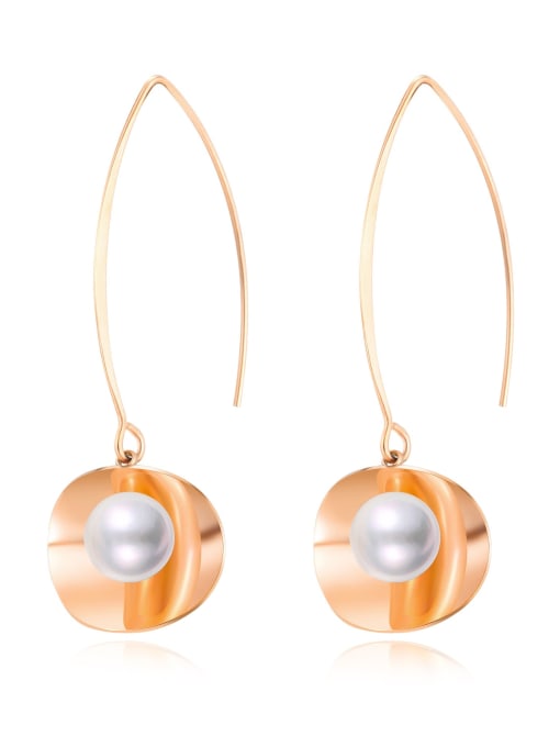 rose gold Titanium Imitation Pearl Geometric Minimalist Hook Earring
