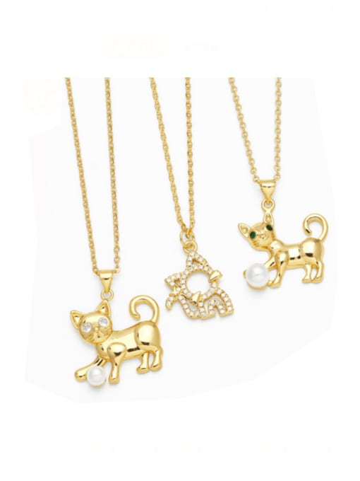CC Brass Imitation Pearl Cat Trend Necklace