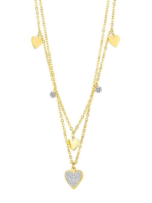 2039 gold necklace Titanium Steel Rhinestone Heart Minimalist Multi Strand Necklace