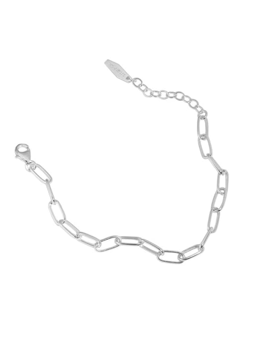 silvery 925 Sterling Silver Hollow Geometric Chain  Minimalist Link Bracelet