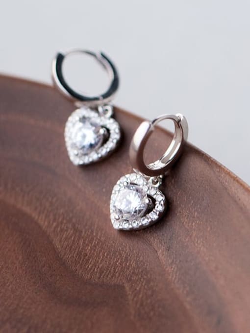 925 Sterling Silver Cubic Zirconia White Heart Cute Huggie Earring