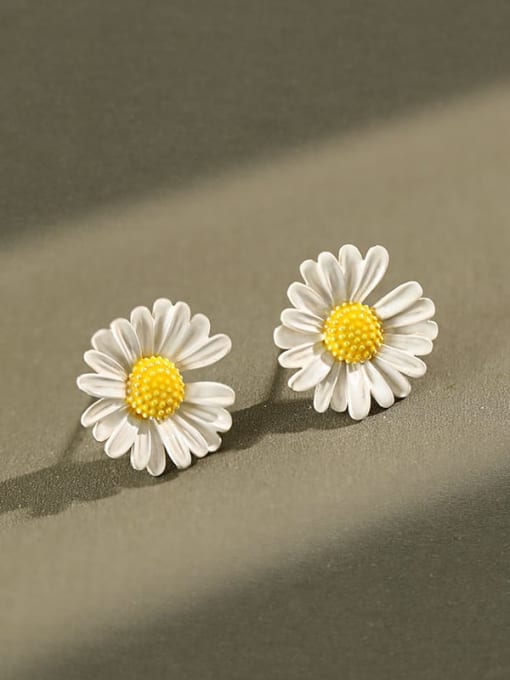DAKA 925 Sterling Silver  Minimalist Resin Flower Stud Earring 2