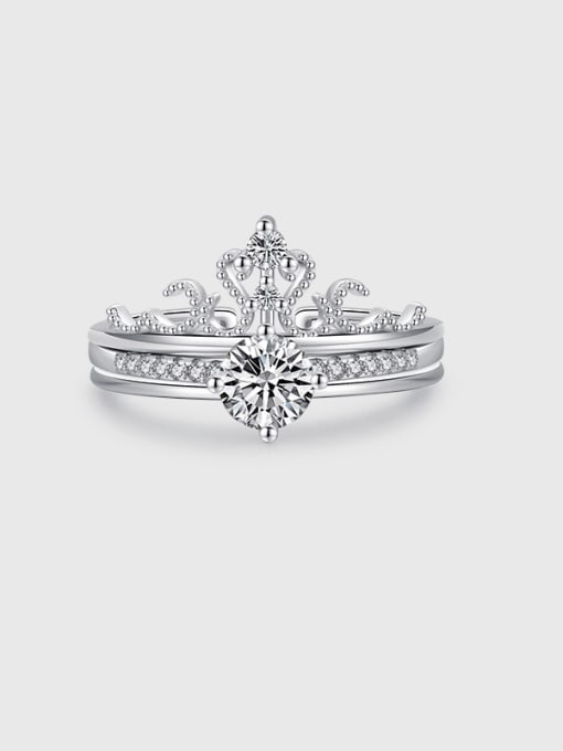 MODN 925 Sterling Silver Cubic Zirconia Crown Cute Stackable Ring 0