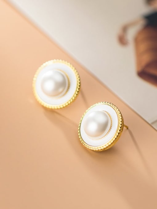 Rosh 925 Sterling Silver Imitation Pearl Round Trend Stud Earring 2