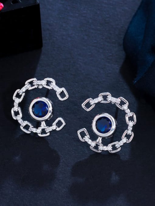 sea blue Brass Cubic Zirconia Geometric Luxury Stud Earring