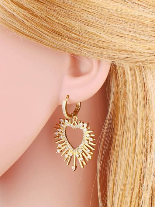 CC Brass Cubic Zirconia Moon Heart Vintage Huggie Earring 1