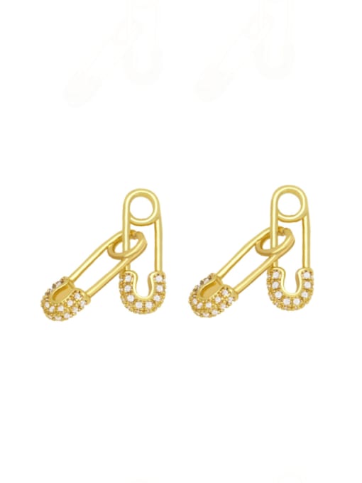 CC Brass Cubic Zirconia Geometric Pin Cute Huggie Earring 2