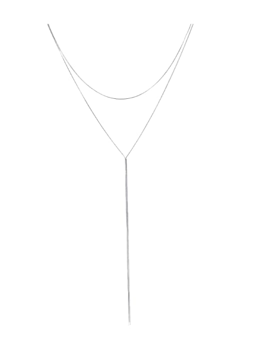Platinum, weighing 5.92g 925 Sterling Silver Tassel Minimalist Double Layer Chain Lariat Necklace