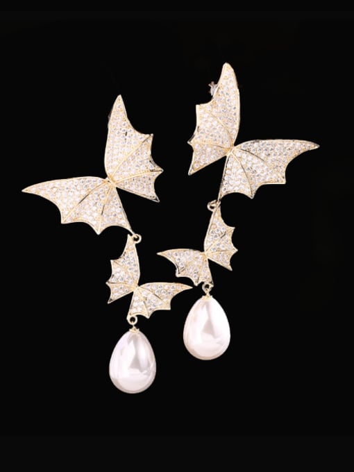 White Cubic Zirconia Brass Cubic Zirconia Butterfly Luxury Cluster Earring