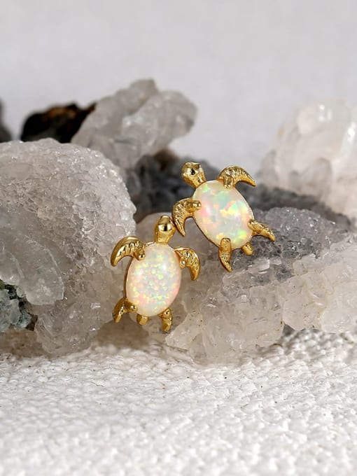 CHARME Brass Opal Turtle Cute Stud Earring 2
