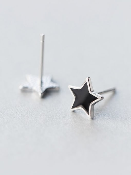 Rosh 925 Sterling Silver Black Enamel Star Minimalist Stud Earring 2