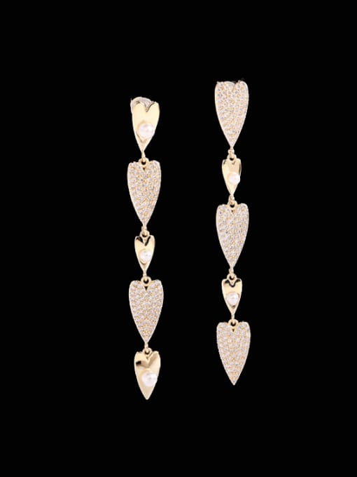 Golden white zirconium Brass Rhinestone Heart Trend Cluster Earring