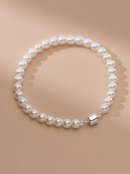 Rosh 925 Sterling Silver Imitation Pearl Geometric Minimalist Handmade Beaded Bracelet 2