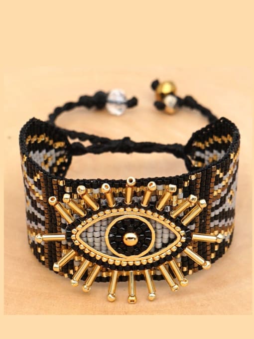 MI B190617A, Black Miyuki beads Evil Eye Bohemia Handmade Weave Bracelet