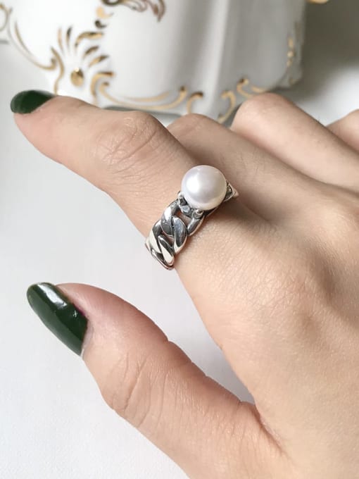 Boomer Cat 925 Sterling Silver  Imitation Pearl Simple Retro  Free Size Rings 1