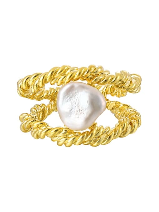 18K gold  adjustable size 14 925 Sterling Silver Imitation Pearl Geometric Vintage Stackable Ring