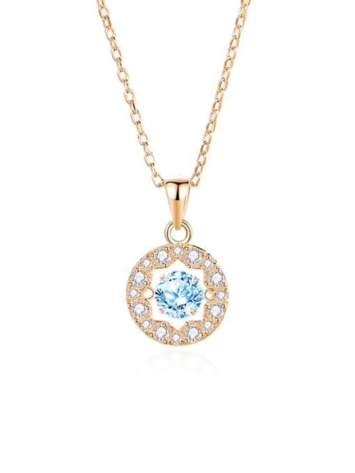 FDTD 024 Rose Gold+Blue  Zircon 925 Sterling Silver Moissanite Geometric Dainty Necklace