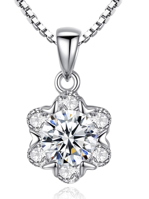 platinum 925 Sterling Silver Cubic Zirconia simple zircon Flower Pendant Necklace