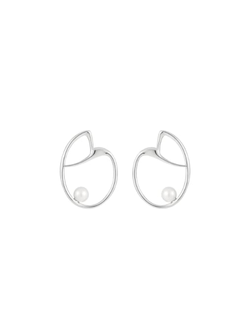 DAKA 925 Sterling Silver Imitation Pearl Heart Minimalist Stud Earring 3