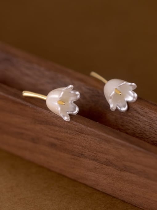 Gold 925 Sterling Silver Shell Flower Cute Stud Earring