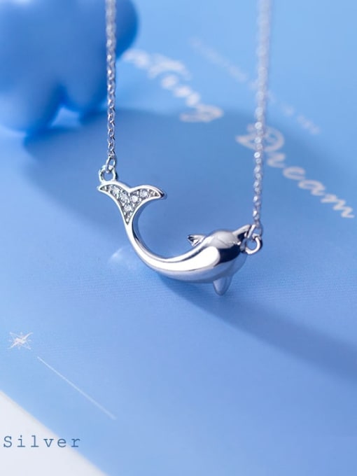 Rosh 925 Sterling Silver Rhinestone Dolphin Cute Pendant Necklace 2