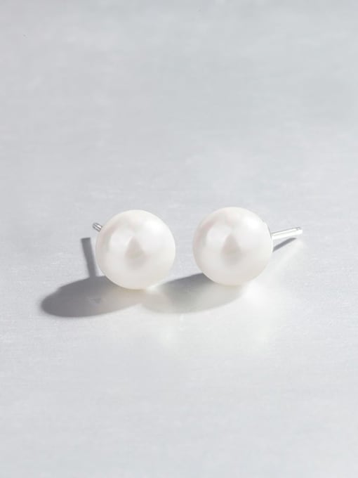 Silver 8mm 925 Sterling Silver Freshwater Pearl Round Minimalist Stud Earring